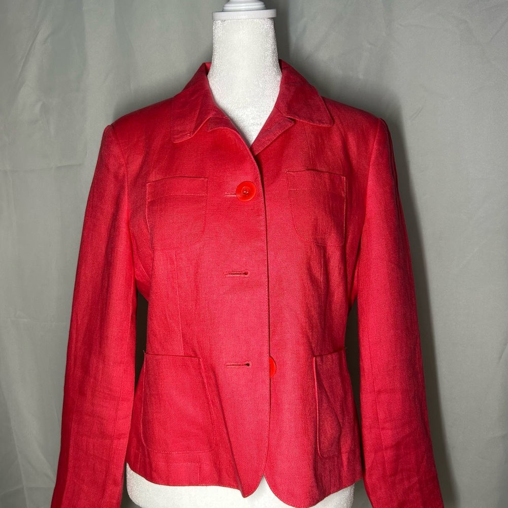 Talbots petites women’s irish linen blazer red pink coral size 6
